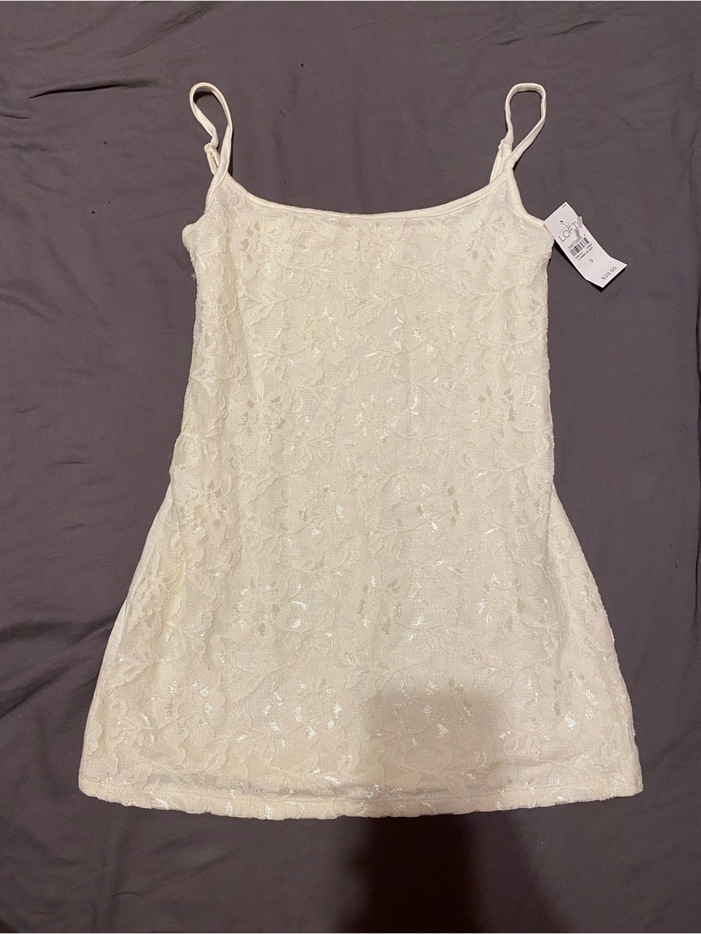 Ann Taylor LOFT ivory floral lace shimmery stretch cami top, size small